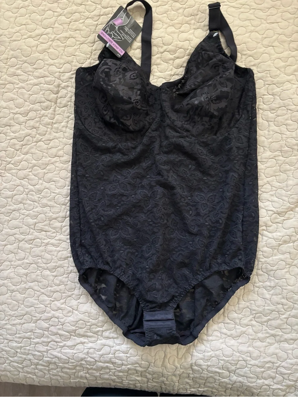 Bali 40D Black Lace Bodysuit with Built-In Cups